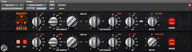 The master bus signal chain involved a lot of Mid-Sides processing, as here with the Dangerous Bax EQ plug-in.