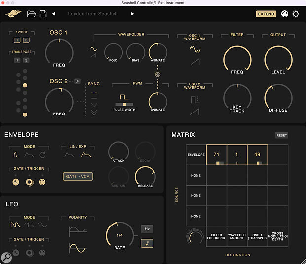 The control app in its Extend view.