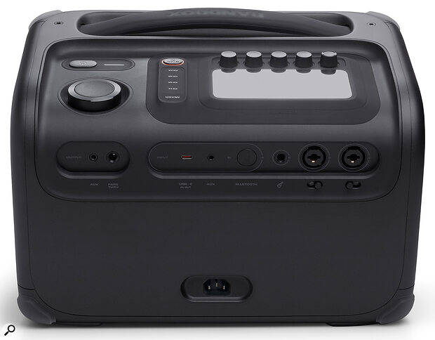 The BandBox Trio boasts a four‑channel mixer, with mic/line/instrument preamps on channels 1 and 2, a guitar‑optimised jack for channel 3, and a stereo input (analogue mini‑jack or Bluetooth) on channel 4. There’s also a pass‑through output, as well as a headphone jack.