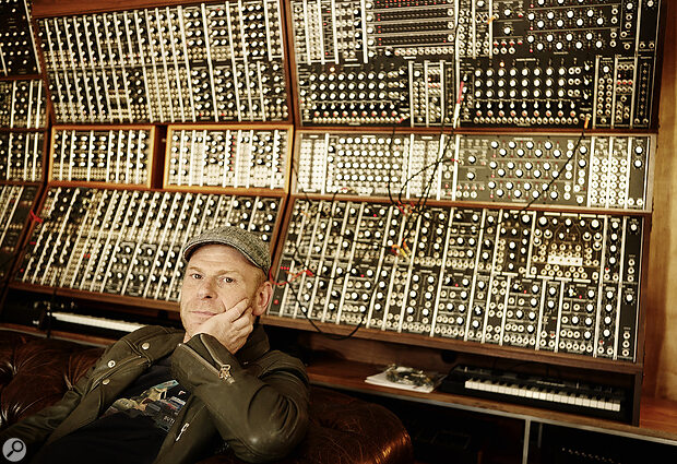 Self-confessed 'big nerd' Tom Holkenborg (aka Junkie XL) with his small collection of synth modules.