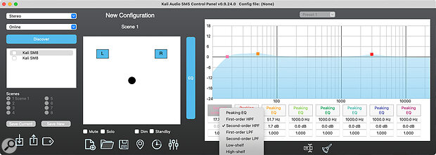 Kali Control Panel can work in Online mode, where monitors are networked to the computer and changes can be auditioned instantly, or in Offline mode, where profiles are saved onto a USB drive and manually loaded into each speaker.