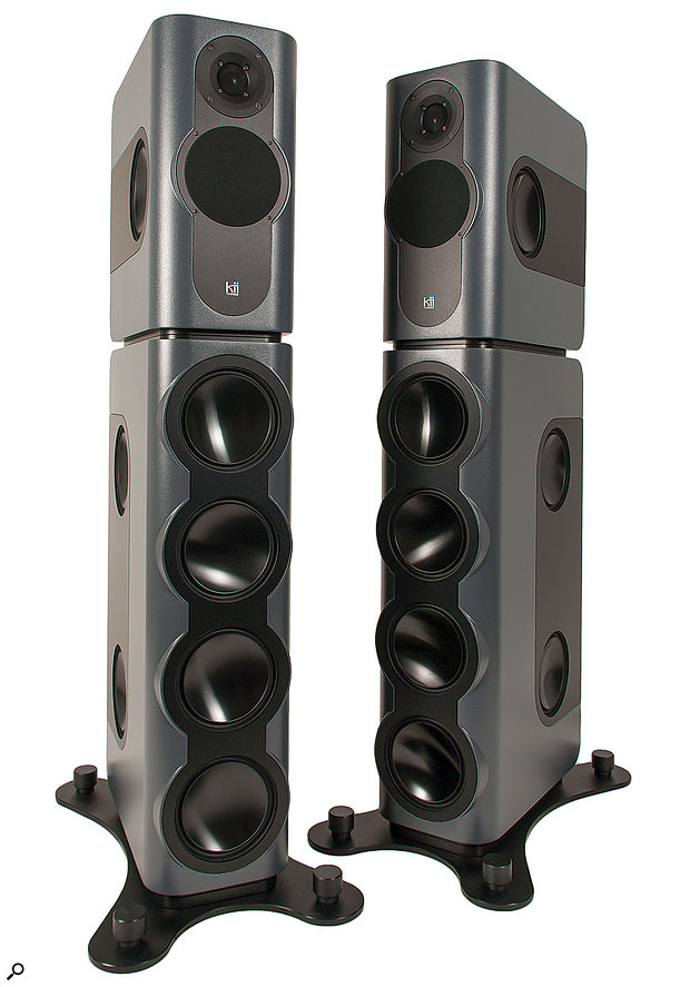 Kii's BXT module is hard to miss. It is 80cm tall and incorporates a total of eight 17cm bass drivers — four facing forwards and two on each side panel — and once a Kii Three is in position on top (as shown above), the combination makes for a 1.2-metre tall and decidedly imposing sight.