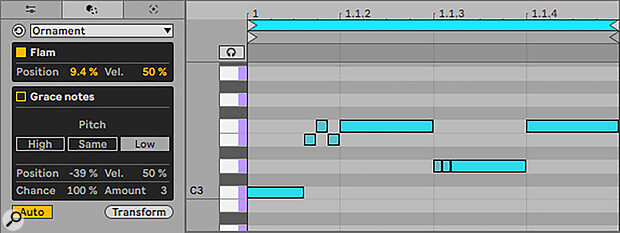 Ornament creates flams and trills. Ornament creates flams and trills.