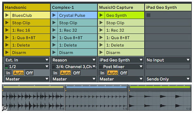 Screen 2: Three BinkLooper audio tracks in Live capture the output from different external instruments.