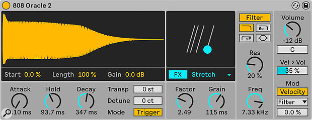 Note the X/Y pad with the two macros controlling Factor and Grain for the Stretch effect. Note the X/Y pad with the two macros controlling Factor and Grain for the Stretch effect.