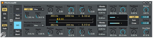 Screen 1: The Max For Live pitch‑shifting delay audio effect, PitchLoop89.