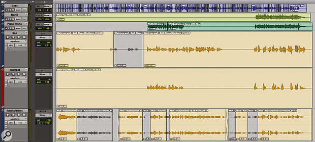 The wind and brass parts on ‘Wish You Well’ came in super‑hot. Rather than work with faders halfway up their travel, and risk overloading plug‑ins, I used Clip Gain to get the levels into the right area.