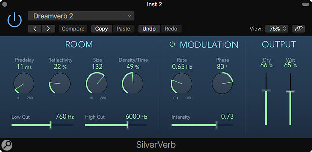 Screen 1: SilverVerb might be one of the older reverbs in Logic Pro X, but it is light on CPU.