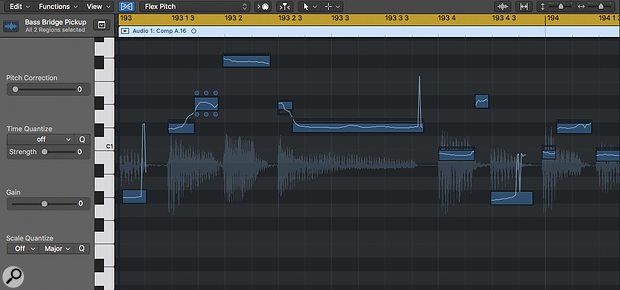 Screen 4. Layer a bass guitar part with a software instrument by using Logic’s pitch analysis to create a MIDI Track containing the notes from the bass guitar part.