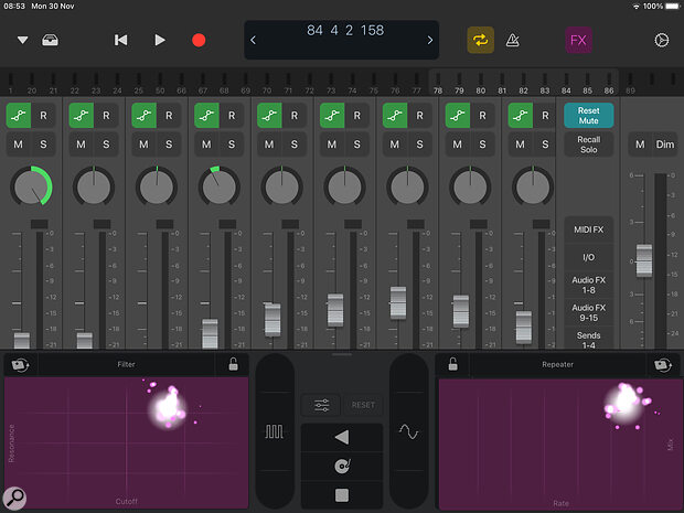 The Logic Remote app lets you manipulate both X‑Y grids at the same time.