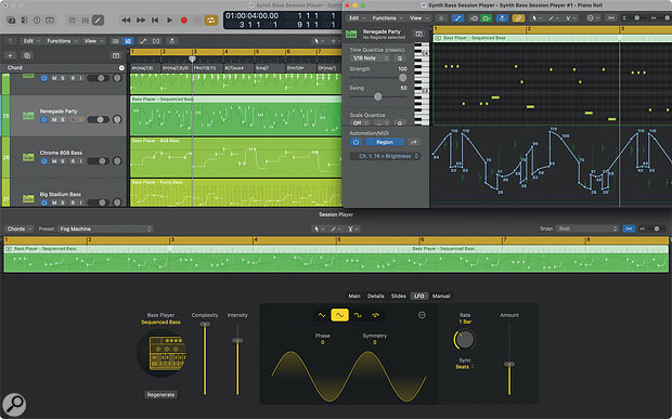 Sequenced Bass offers 303‑style bass lines, with the LFO defaulting to Alchemy’s Filter 1 cutoff.