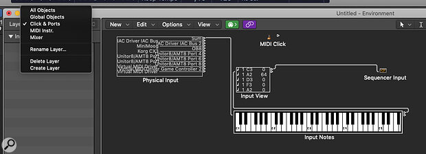 Screen 1: The MIDI input/output window in the Click & Ports Layer.