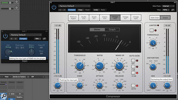 Screen 2: Logic’s Compressor is one of many plug‑ins that responds differently according to the level you feed it.