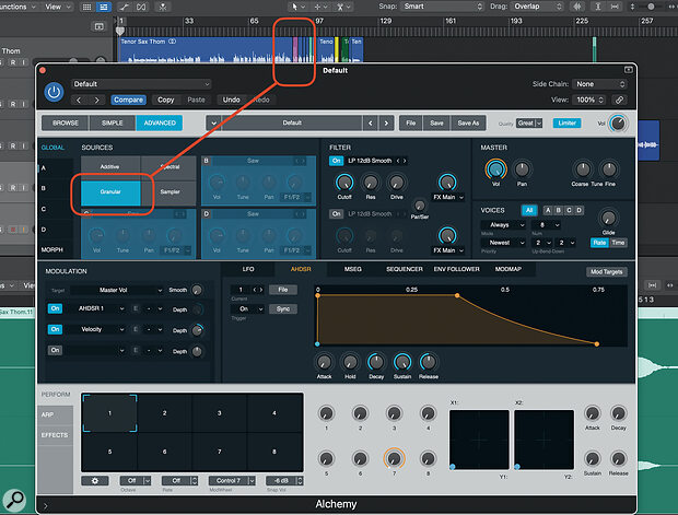 You can now drag audio directly from the arrangement window into Alchemy’s granular engine.