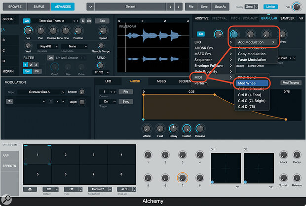 Setting up modulation is as easy as right‑clicking the destination and picking a source from the list.