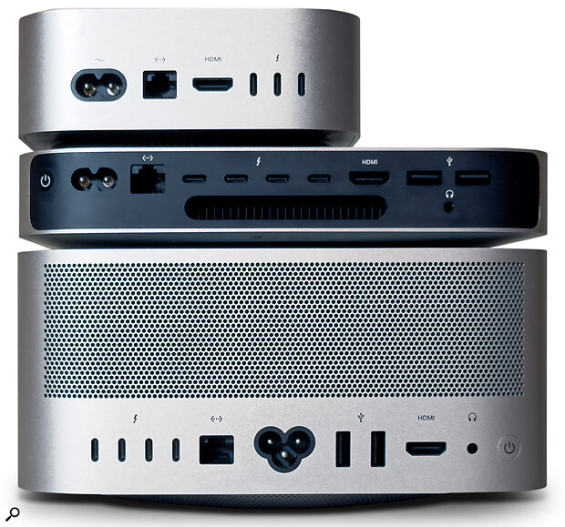 New (top) and old (centre) Mac minis atop a Mac Studio. The latest version really does justice to the ‘mini’ name! New (top) and old (centre) Mac minis atop a Mac Studio. The latest version really does justice to the ‘mini’ name!