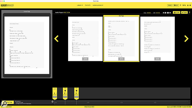 Any number of PDF files can be attached to a project. These can include scores and chord charts that can be viewed by each musician via a dedicated app, and scroll in sync with audio playback.