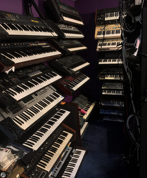 A small selection of the 132 keyboards currently housed in Roger Manning’s studio!