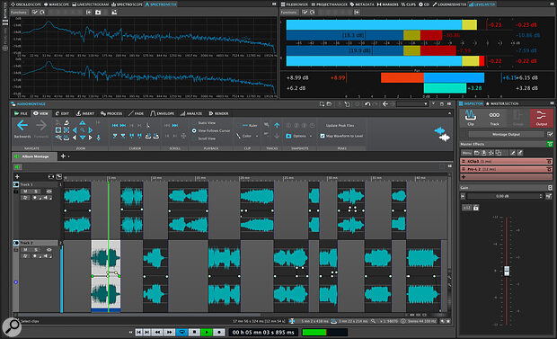 It’s vital to consider the context when working on any individual track. Here we see an entire album laid out in WaveLab’s Montage view.