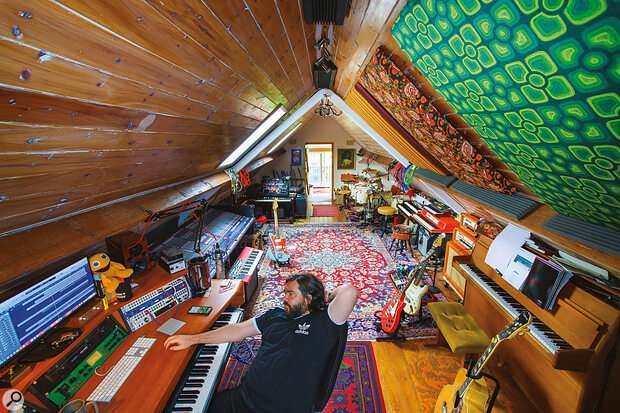 Matt Berry’s home studio on the outskirts of London. The large Midas Verona console forms a routing hub, but Berry does most of his mixing in Logic.