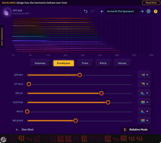 The Envelopes page controls the volume of the harmonics.