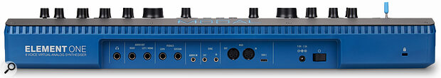 Round the back we have quarter‑inch sockets for audio output, expression and sustain pedal input, 3.5mm sockets for audio in and sync I/O, MIDI I/O ports, a USB‑C port and an input for the external 9V power supply.