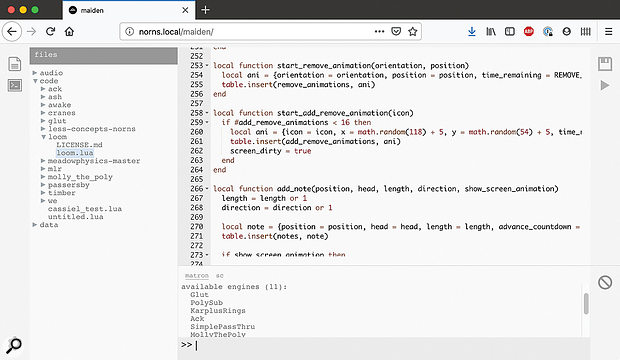 The Norns web-based scripting environment.