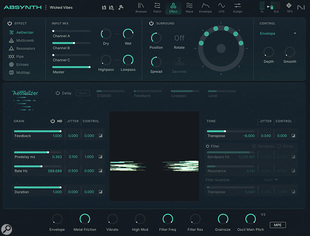 The surround panner in the effects page makes spatial sound design a doddle.