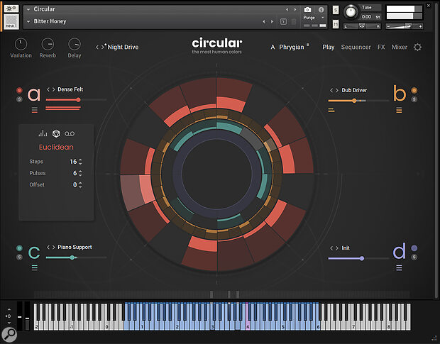 The central display in Circular’s Play page provides easy access to some of the sequencing options while also being hypnotic to watch.