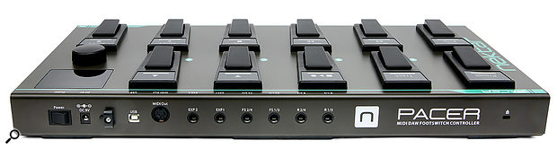 The Pacer's rear panel features a MIDI out port and numerous footswitch, expression pedal and relay outputs.