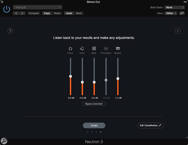 The new Mix Assistant's Balance process assigns all of your tracks to one of five categories and automatically adjusts their levels within those categories: you can then change the overall mix balance using just five faders.