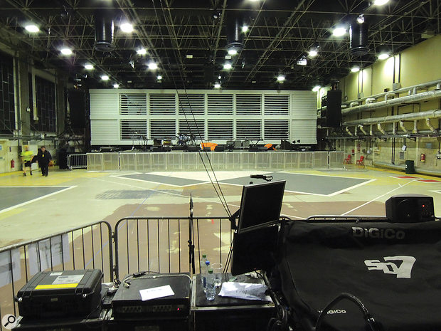 The front-of-house mixing position. The show was mixed using two Digico desks, one for the band and one for the 12-piece keyboard orchestra.