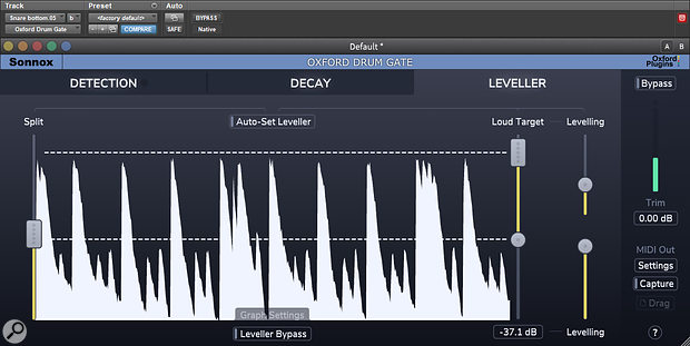 The Leveller tab allows the dynamics of the gated signal to be rebalanced in natural — or unnatural — ways.