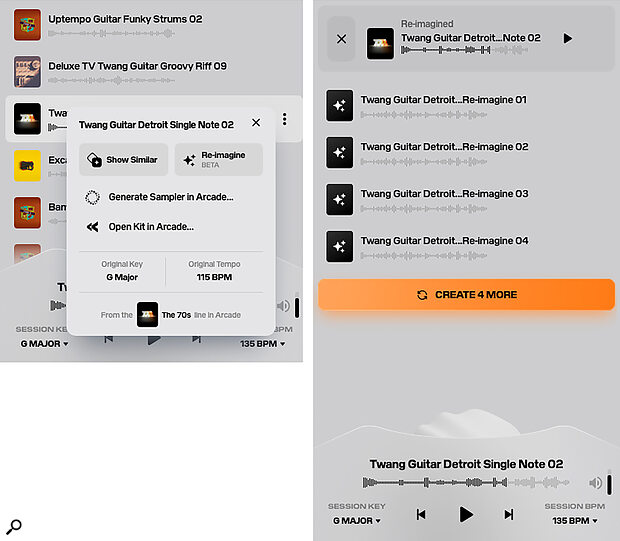 Co‑Producer includes the Show Similar and Re‑Imagine features (left) and the latter, which will generate alternative versions of a selected loop (right), makes it clear that the plug‑in is more than just an AI‑powered search engine.