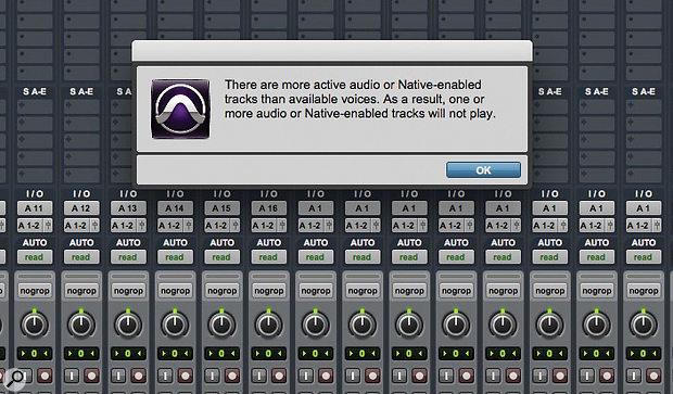 If track count exceeds the number of available voices, you'll see this warning.