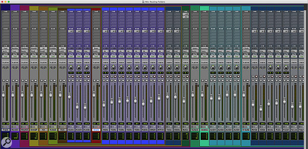 In the Mix window, Folder Tracks are identifiable by their colour banding.