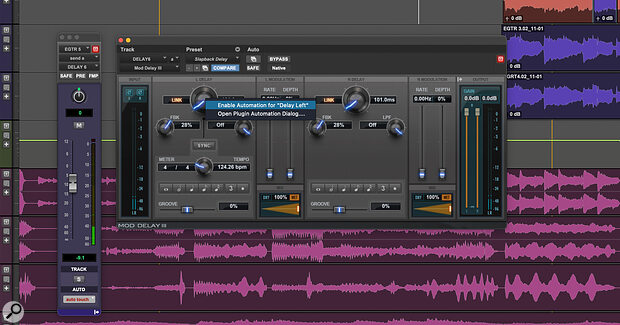 You can automate almost everything in Pro Tools, but for plug‑ins, you’ll need to enable those parameters first.