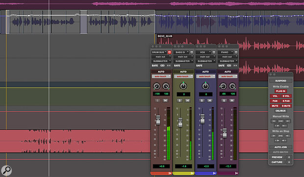 You can open multiple Output Windows, with each set to target a different track, to give you as many ‘floating faders’ as you need to write your automation.