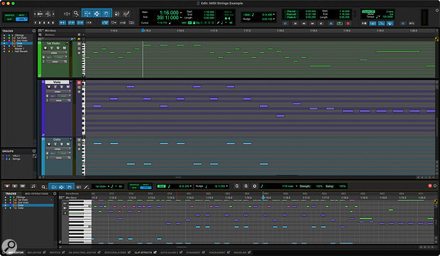 In dense MIDI arrangements, Track Pinning can help you analyse parts in context.