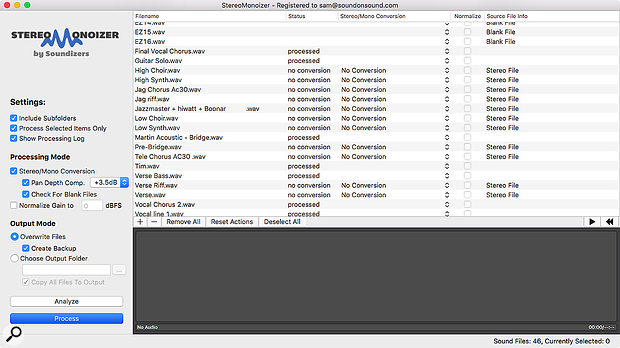 StereoMonoizer from Soundizers is invaluable for preparing sessions that have been exported from other DAWs.