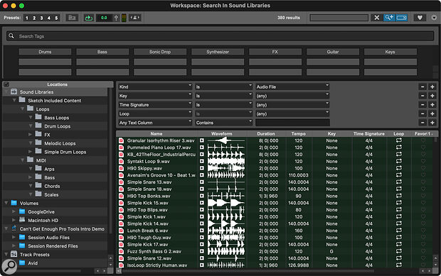 The Workspace Browser is traditionally where you’d manage your sample libraries within Pro Tools, and is still a viable option for homemade and non‑Splice content.