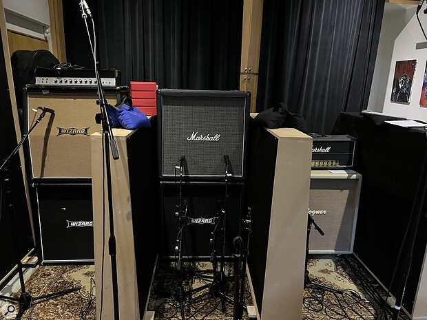 Mike Plotnikoff’s amps and speakers live in his studio — and are nearly always miked with a single Shure SM57.