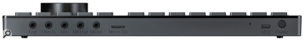 Round the back we find 3.5mm sockets for audio out, line in, mic in and MIDI I/O, a micro‑SD card slot and a USB‑C port.