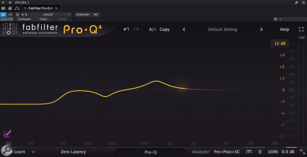 EQ sketching in action: when I let go of the button, Pro‑Q creates EQ bands to realise the curve I’ve outlined with the mouse. These screens also show off the new Scaling feature, which has made the text and controls larger relative to the window size.