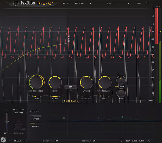 The new Host Sync mode allows the side‑chain signal to be replaced by a tempo‑sync’ed pulse, with — literally — predictable results.