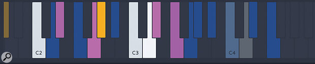 Chord generation and multiple arpeggiation shown in the Studio Player instrument, exactly as shown on the LUMI itself.