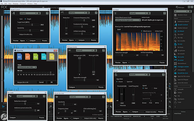 The full Advanced version of RX6 includes the four vocal processing modules new in the Standard version, and adds De-Wind, Dialogue Isolate and De-Rustle. 