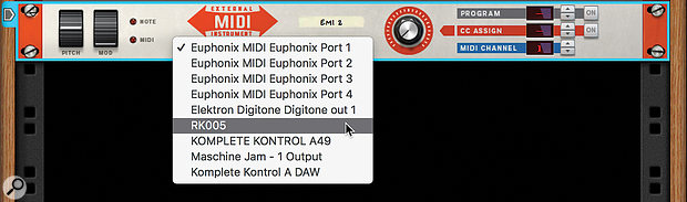 Screen 1: The External MIDI Instrument device lets you output MIDI to any port on your machine.