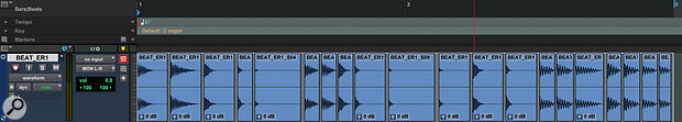 Screen 4: At a significantly slower tempo here in a Pro Tools audio track, you can see how the slices become spaced out.