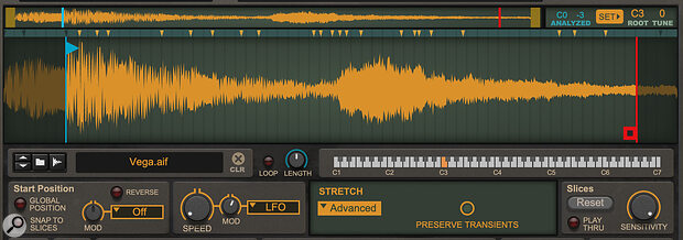 Screen 2: The Advanced Stretch mode is so transparent you can slow samples down to a near stop.